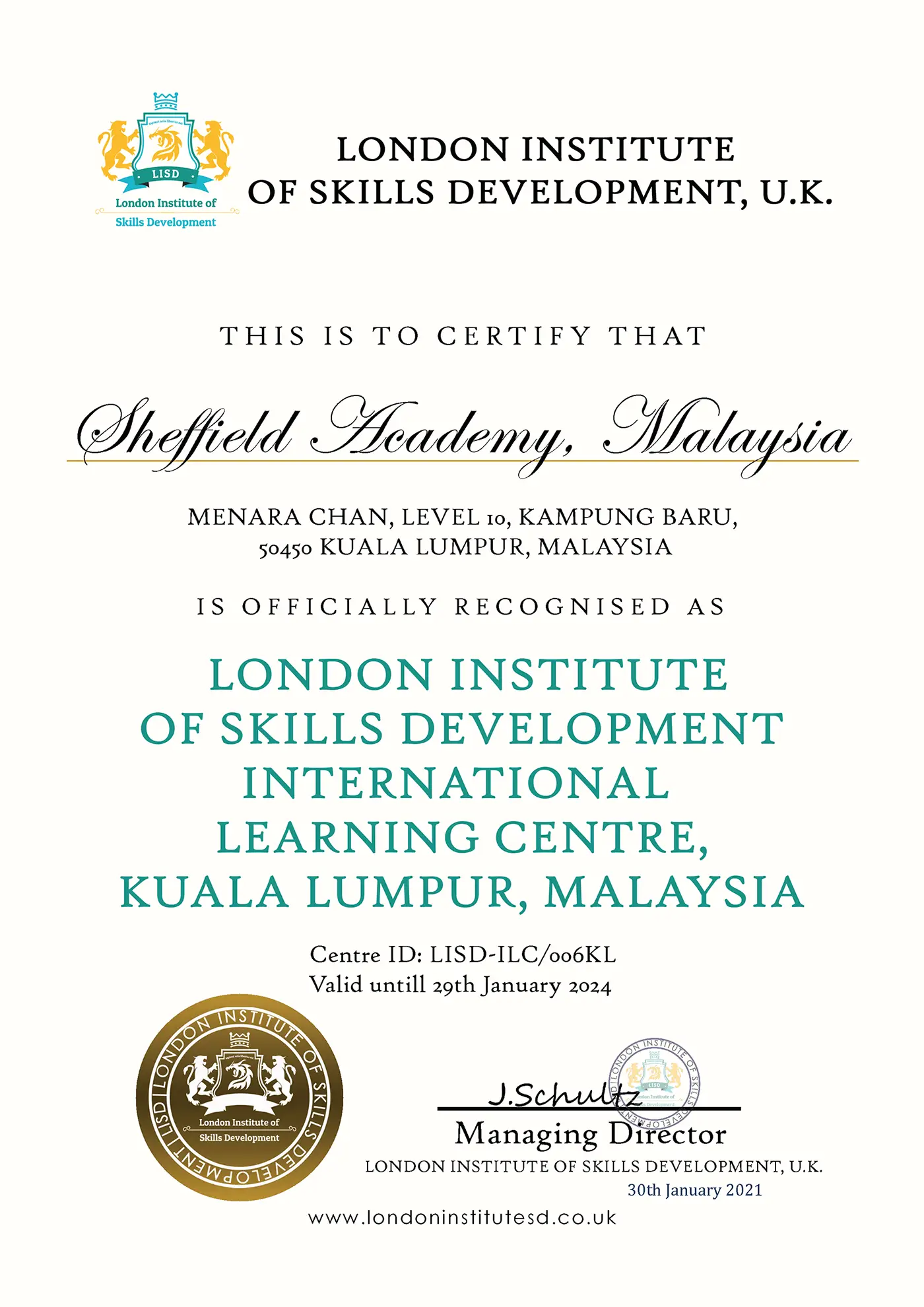 sheffield Accredited International Learning Centre of London Institute of Skills Development in Malaysia